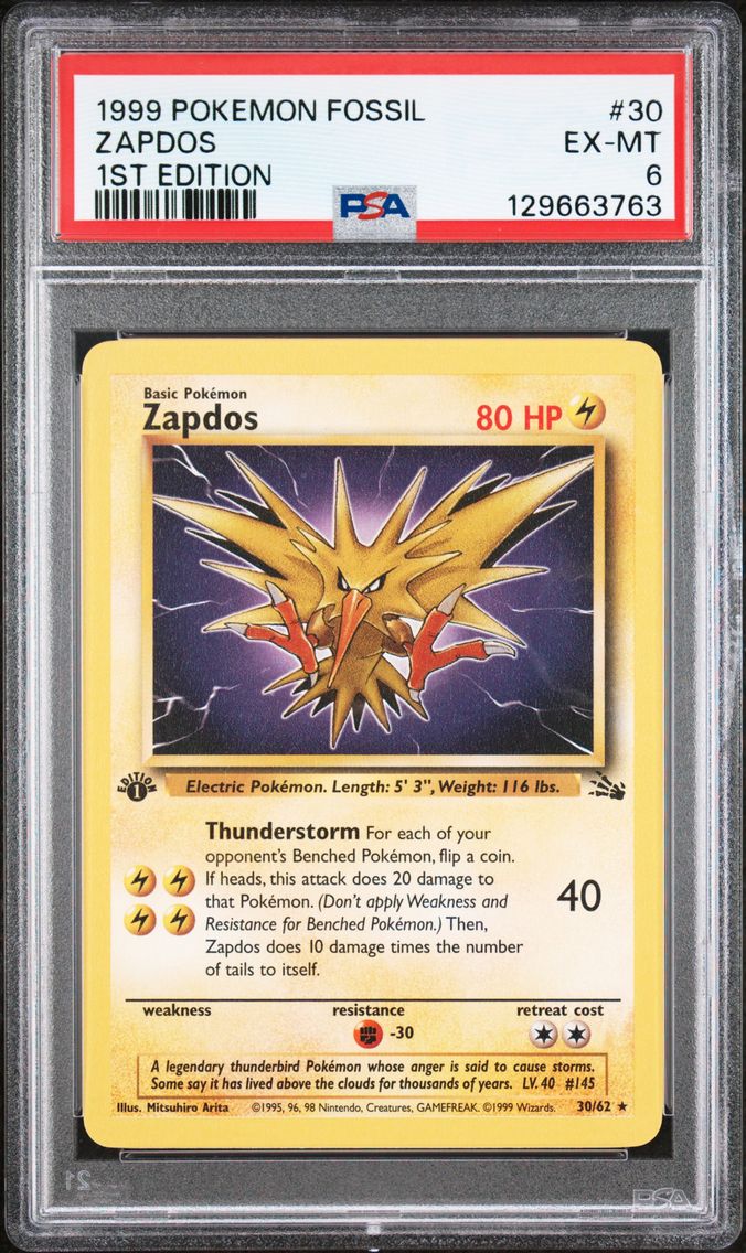 1999 #30 Zapdos 1st Edition PSA 6 Fossil Pokemon