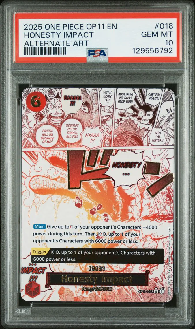 2025 #018 Honesty Impact PSA 10 One Piece OP11-A Fist of Divine Speed