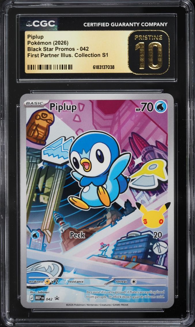 2026 Pokemon Mega Evolution Promo First Partner Illustration S1 Full Art Piplup #42 CGC 10