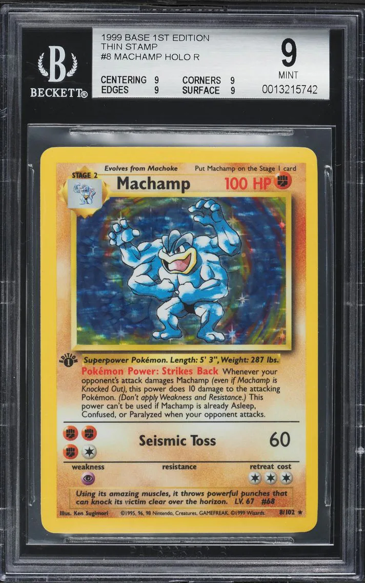 1999 #8 Holo Machamp BGS 9 Pokemon Base Set 1st Edition Thin Stamp