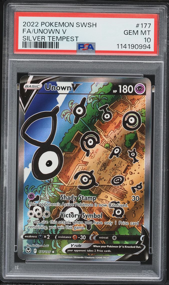 2022 #177 Full Art/Unown V PSA 10 Sword & Shield Silver Tempest Pokemon
