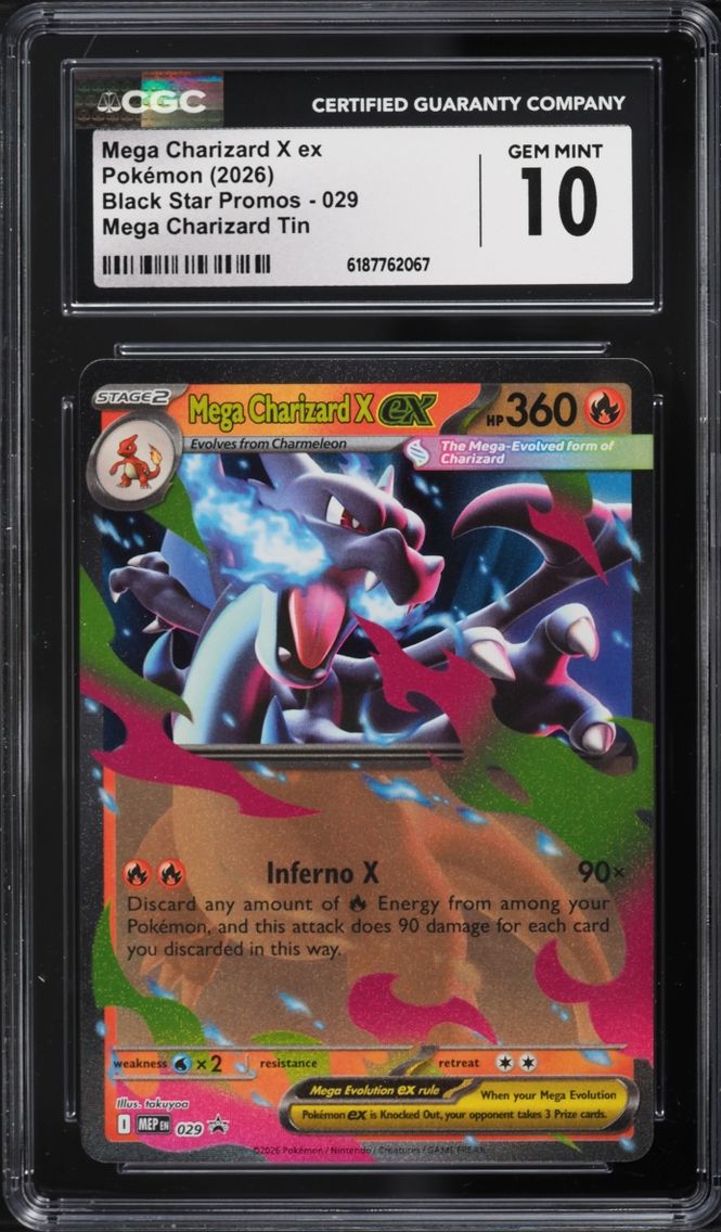 2026 #29 Mega Charizard X EX CGC 10 Pokemon Mega Evolution Black Star Promo Tin