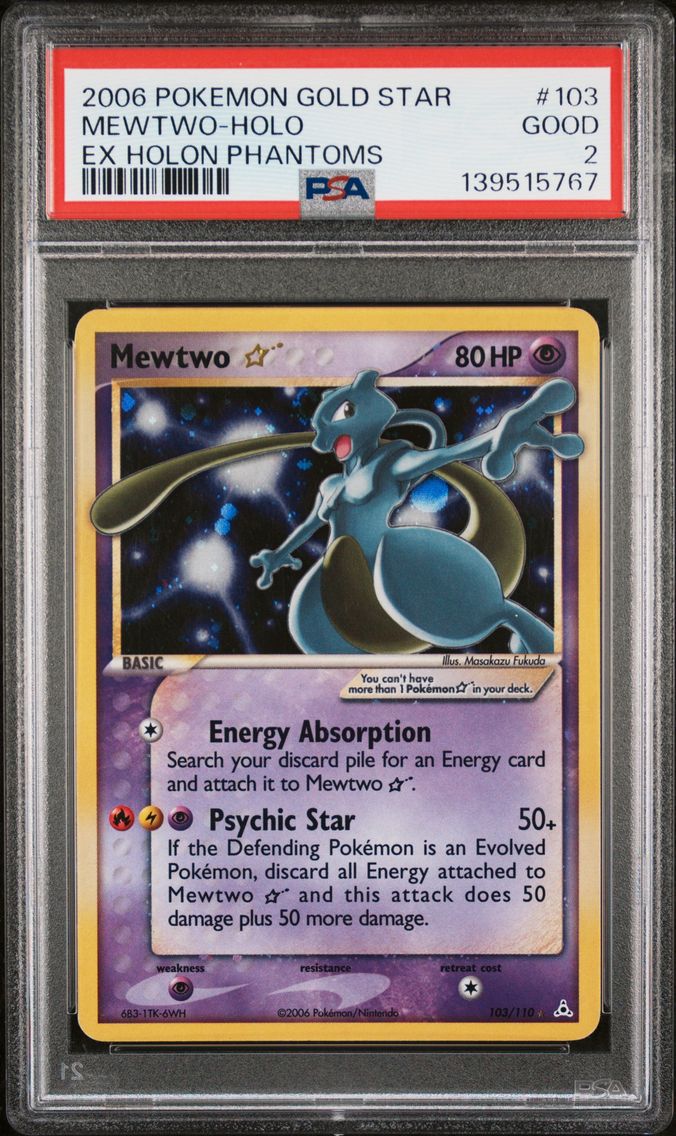 2006 #103 Mewtwo-Holo Gold Star PSA 2 EX Holon Phantoms