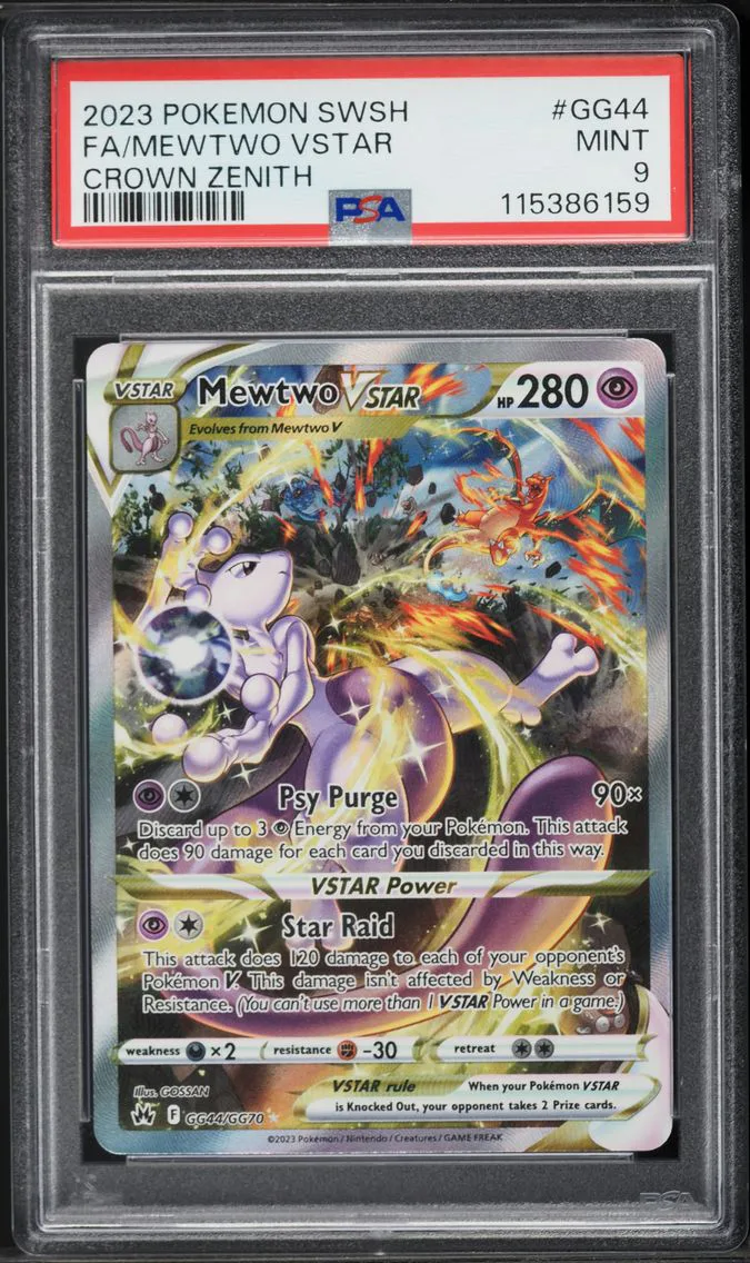 2023 #GG44 Full Art/Mewtwo Vstar PSA 9 Sword and Shield Crown Zenith Pokemon