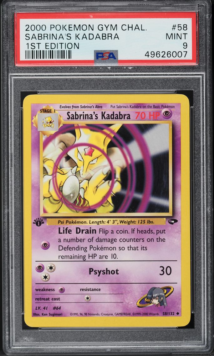 2000 #58 GYM CHALLENGE 1ST EDITION SABRINA'S KADABRA PSA 9 POKEMON