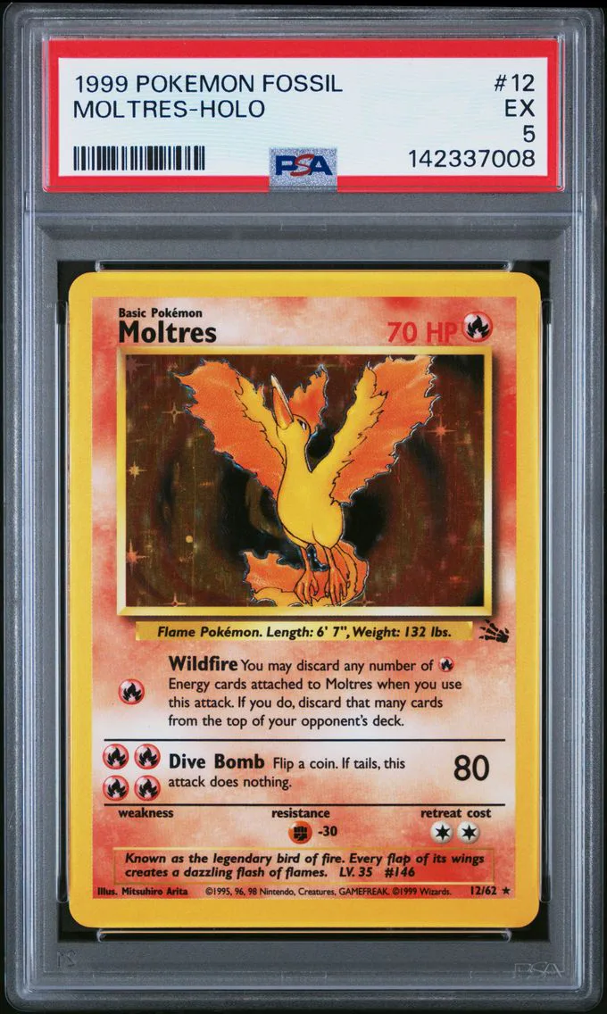 1999 #12 Moltres-Holo PSA 5 Fossil Pokemon