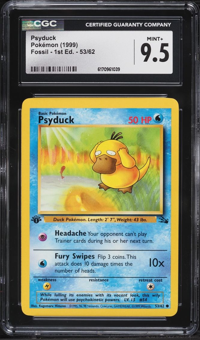 1999 Pokemon Fossil 1st Edition Psyduck #53 CGC 9.5 MINT+