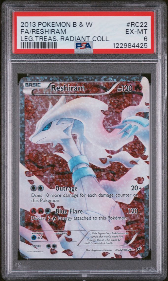 2013 #RC22 Full Art/Reshiram PSA 6 Black & White Legendary Treasures Radiant Collection Pokemon