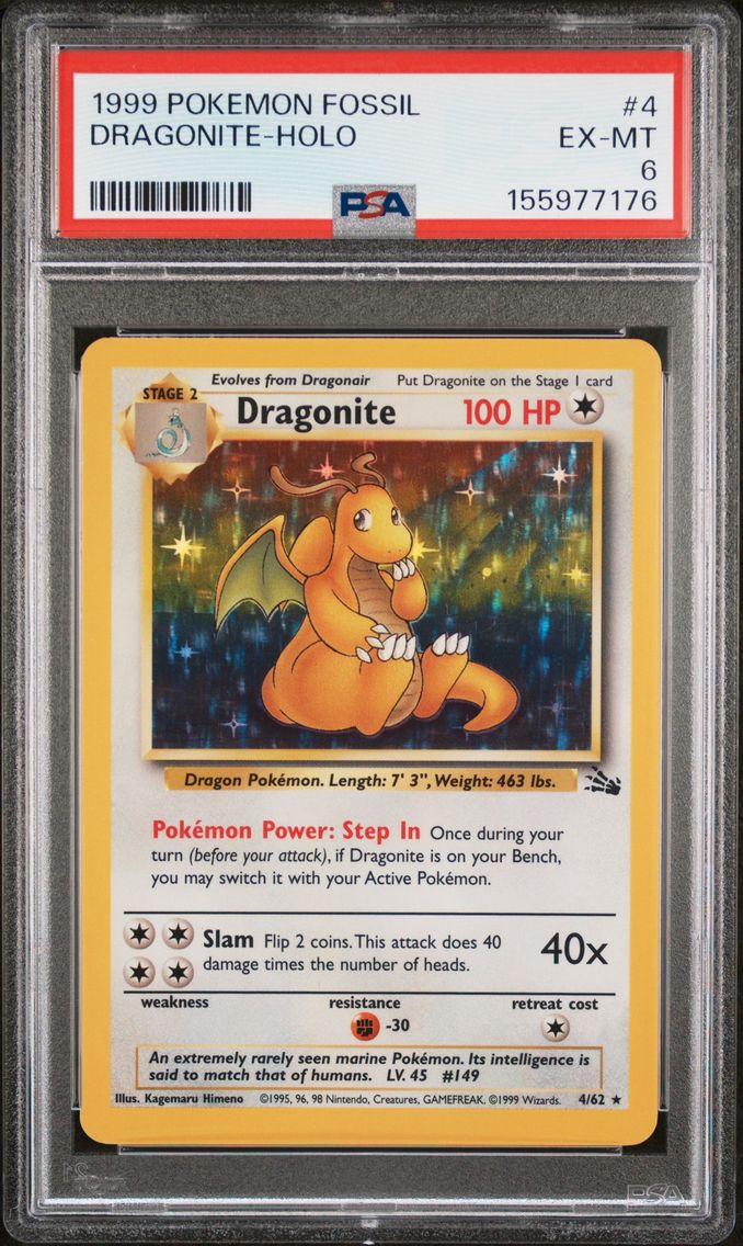 1999 #4 Dragonite-Holo PSA 6 Fossil