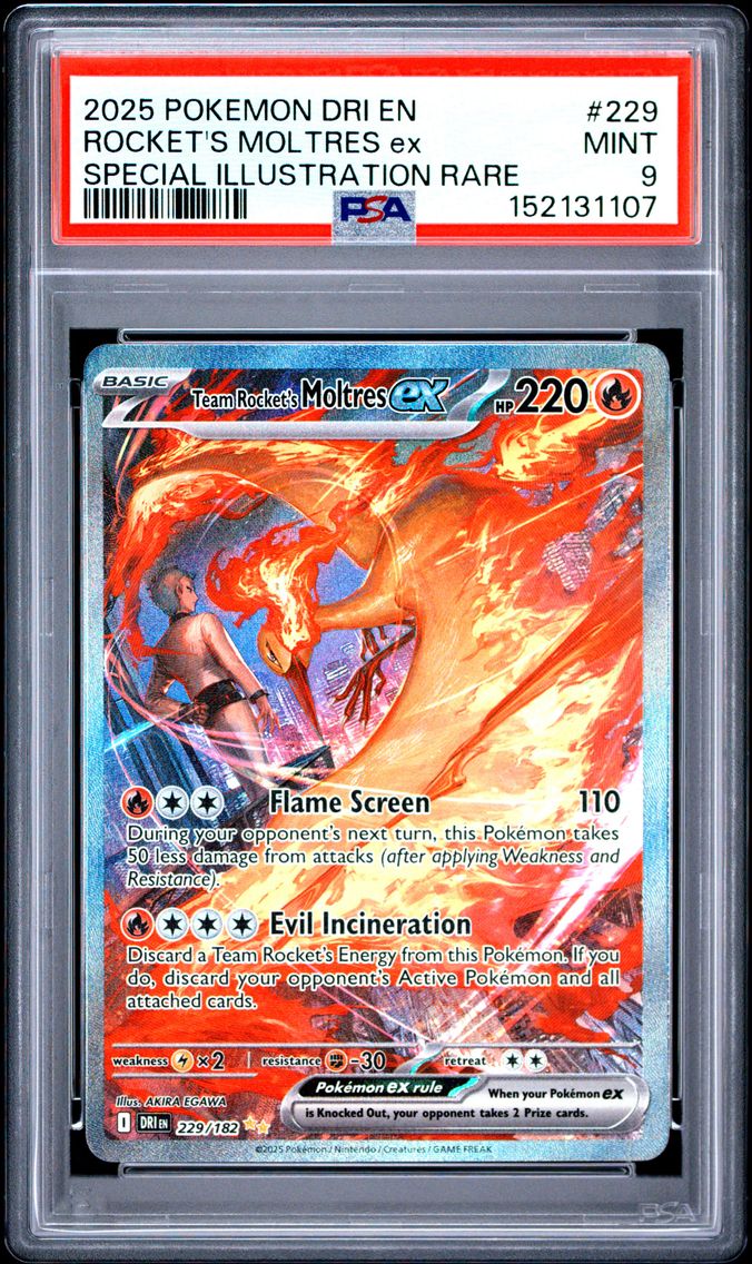 2025 #229 Team Rocket's Moltres EX PSA 9 Dri EN-Destined Rivals