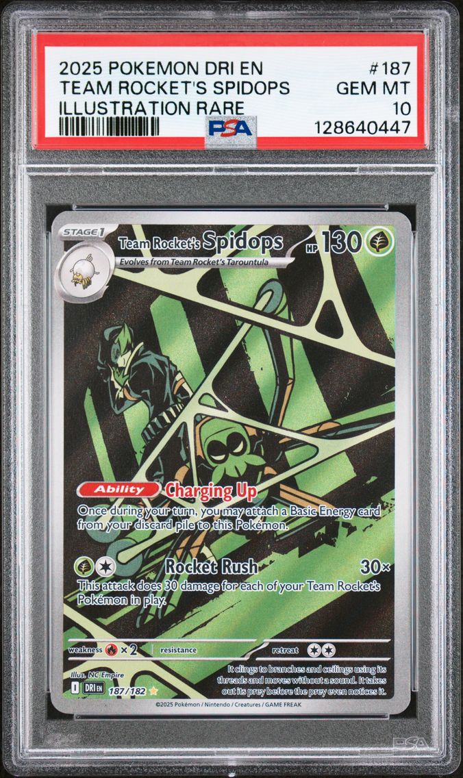 2025 #187 Team Rocket's Spidops PSA 10 Dri EN-Destined Rivals Pokemon