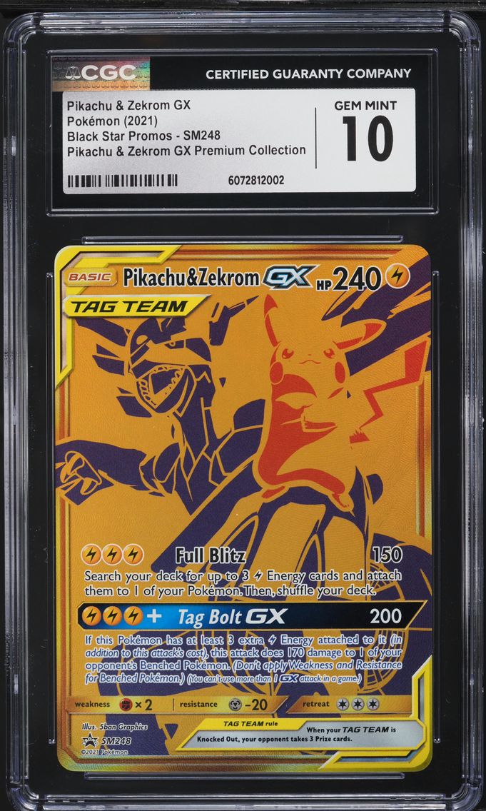2021 #SM248 Full Art/Pikachu & Zekrom GX CGC 10 SM Black Star Promo Pokemon