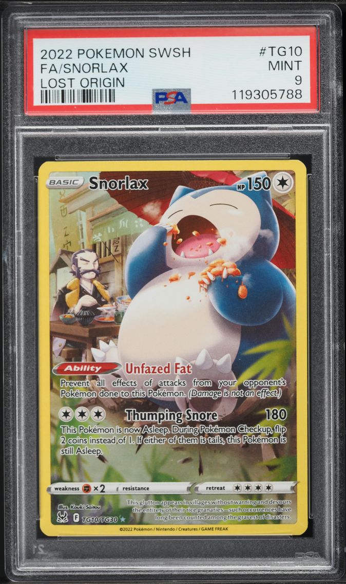 2022 #TG10 Full Art/Snorlax PSA 9 Sword & Shield Lost Origin Pokemon